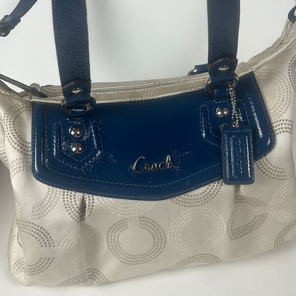 COACH ASHLEY Signature C Cloth Satchel shoulder bag Ivory/Peacock cross body - Picture 16 of 16